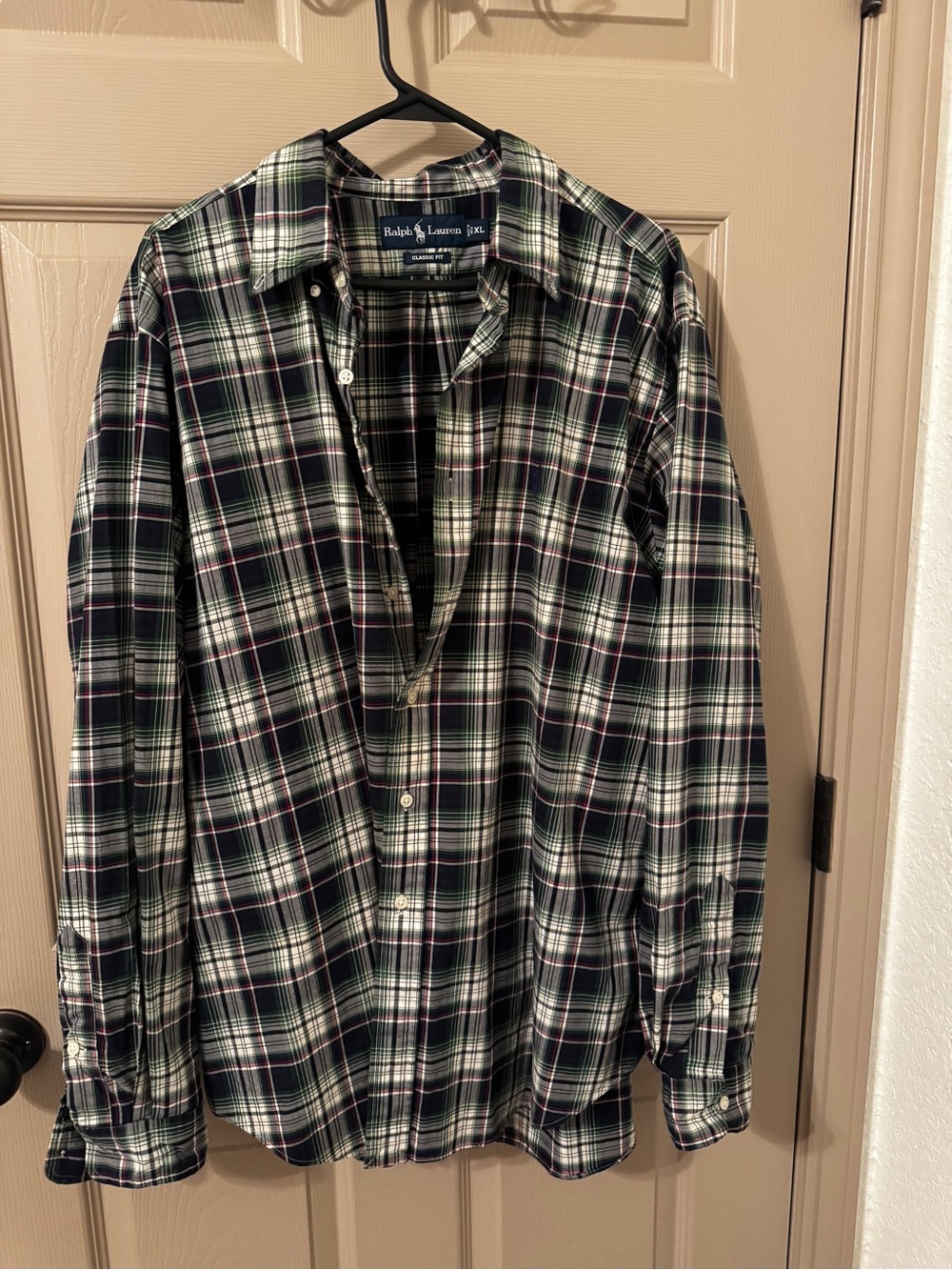Ralph Lauren Black, Navy & Green Plaid Cotton Button-Down Shirt